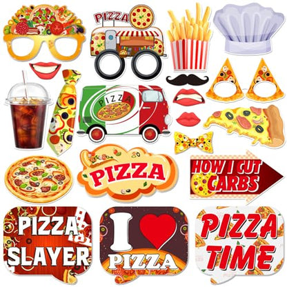 Pizza Sign Photo Booth Props Funny Fast Food French Fries Pizza Birthday Photoshoot BBQ Party Photography Props Favor Centerpiece Sticks Decorations 20 PCS
