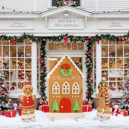 Soulchen 3 Pcs 39.4 Inch Gingerbread Backdrop Cardboard Cutout Gingerbread Man House Christmas Photo Booth Props Background Stand up Christmas Party Decorations Games for Party Supplies - style: Gingerbread Man