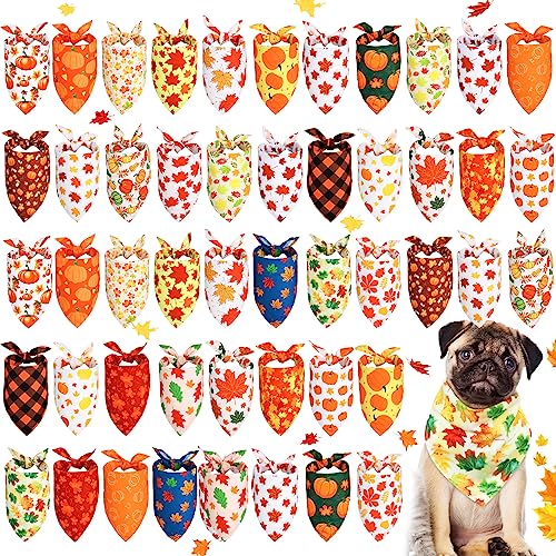 Sweetude 50 Pcs Thanksgiving Fall Dog Bandanas Bulk Pumpkin Maple Leaves Autumn Plaid Bandanas for Dogs Soft Bibs Triangle Scarves for Small Medium Large Pets Costume (25.6 x 17.7 x 17.7 Inch) - color: Maple Leaves, size: 25.6 x 17.7 x 17.7 Inch