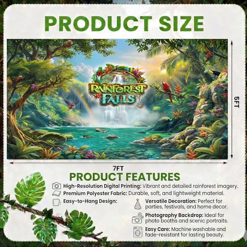 Rainforest Falls VBS Backdrop Rainforest Party Decorations for 2026 VBS Sunday School Classroom Banner Photo Props 7x5FT