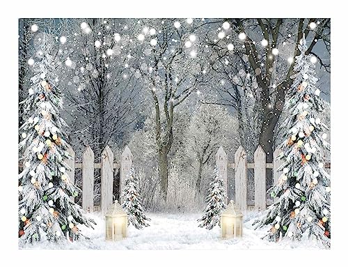 Funnytree 8x6FT Winter Photography Backdrop Glitter Snowy Forest Pine Tree Background Let It Snow Christmas Xmas Holiday Party Decor Banner Portrait Studio Booth Photobooth Props - size: 96 x 72 in
