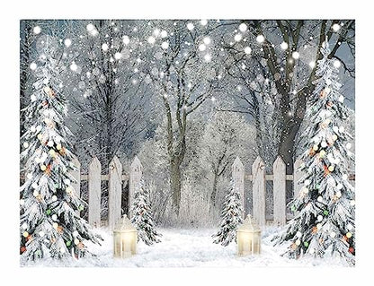 Funnytree 8x6FT Winter Photography Backdrop Glitter Snowy Forest Pine Tree Background Let It Snow Christmas Xmas Holiday Party Decor Banner Portrait Studio Booth Photobooth Props - size: 96 x 72 in