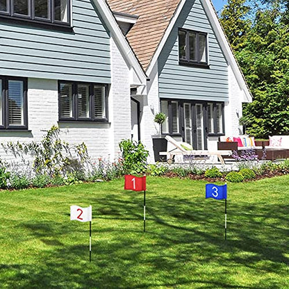 3 Pieces Golf Flag with Tube Inserted, 420D Nylon Mini Flags for Putting Green, Yard, Indoor Outdoor Backyard Garden, Portable, Numbered, 8 x 6 Inch