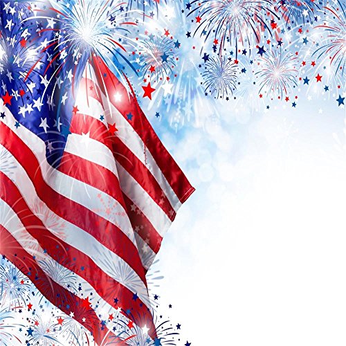 AOFOTO 8x8ft American Flag with Fireworks Backdrop 4 July Independence Day Photography Background Stars and Stripes USA Patriotic National Celebration Veteran Holiday Memorial Day Photo Studio Props - size: 8x8ft