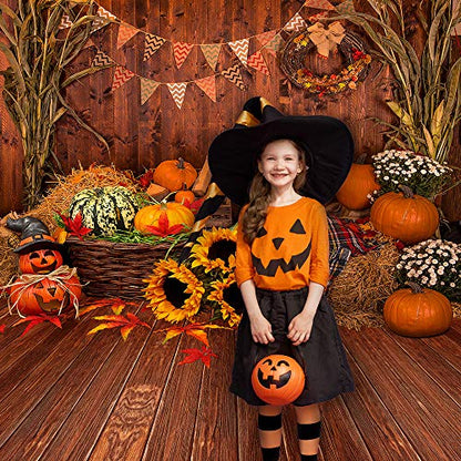 8X8FT Fall Thanksgiving Wooden Floor Barn Autumn Pumpkins Maple Leaves Sunflower Baby Portrait Party Halloween Decoration Vinyl Photography Backdrop Photo Booth Background Studio Prop TP295B - size: 8'x8'