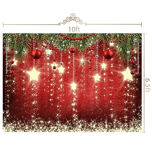 10x6.5ft Red Christmas Backdrop with Sparkling Stars for Photography & Photoshoot - size: 10x6.5ft