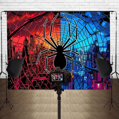 10x8FT Spider Backdrop Blue Red City Buildings Skyline Spider Backdrop Girl Boy Kids Birthday Party Decorations Supplies TAYBDJ1064 - size: 10x8FT
