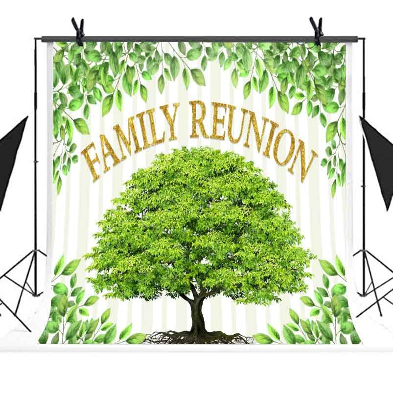 Family Reunion Backdrop, Family Tree Members Theme Photo Backdrop Vinyl 10x10ft Green Tree Family Gather Welcome Party Photography Backdrops Rod-Pocket Props, BJLSGU98 - size: 10x10ft