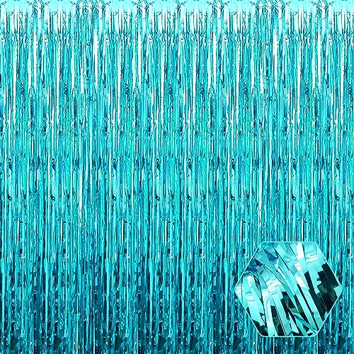 6 Pack Lake Blue Foil Fringe Curtain Backdrop, 3.28Ft x 6.6Ft Metallic Tinsel Foil Fringe Streamer Curtains for Photo Booth, Christmas Day, Thanksgiving, Wedding, New Year Party Decorations - color: Lake Blue