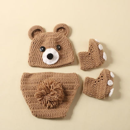 Newborn Baby Photo Shoot Props Girl Boy Crochet Knit Hat Costume Stripe Hat Pants Overalls Photography Props - color: Khaki