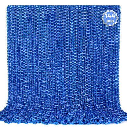 YAXINRUI 144 PCS Blue Bead Necklaces, Blue Christmas Mardi Gras Beads, Patriotic Necklace, 33 Inch Round Beaded Necklaces for Mardi Gras Christmas 4th of July Festive Events - color: Blue, size: 144 Pcs