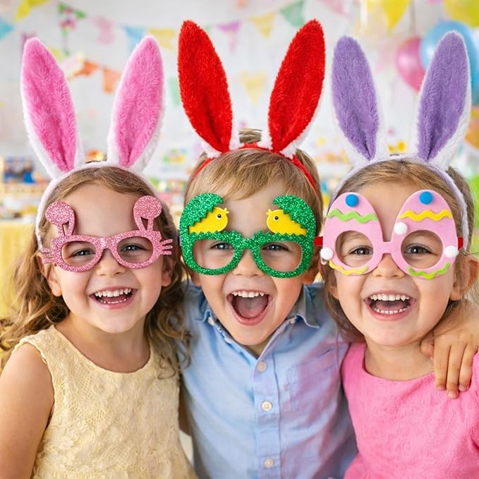 Easter Headbands and Glasses Set, 6PCS Bunny Ear Headbands & Funny Easter Glasses, Cute Photo Props for Easter - color: A