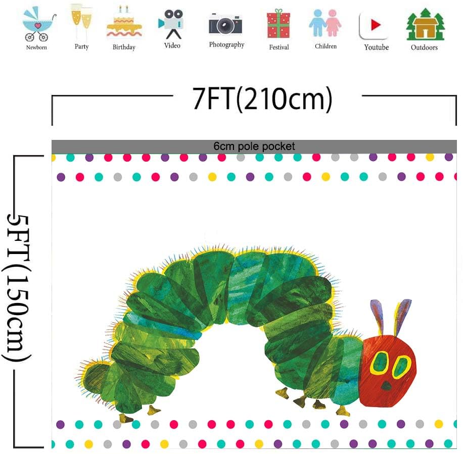 Caterpillar Theme Party Backdrop 7x5FT Rainbow Color Insect Cartoon Kids Boy Girl Cake Table Banner Background Photo Booth Studio Props MBMYLU147 - size: cotton polyester-7x5ft
