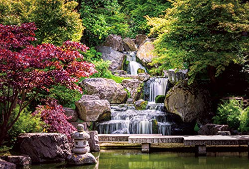 8x6ft Japan Garden Landscape Backdrop Retro Style Park View Photography Background Waterfall Maple Trees Bridge Kyoto Garden Travel Children Adult Portrait Photo Studio Props Wallpaper - size: 8x6ft