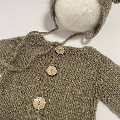 2Pcs Newborn Photography Props Boy Photo Posing Outfits Baby Photoshoots Girl Crochet Bear Hat Romper - color: Brown