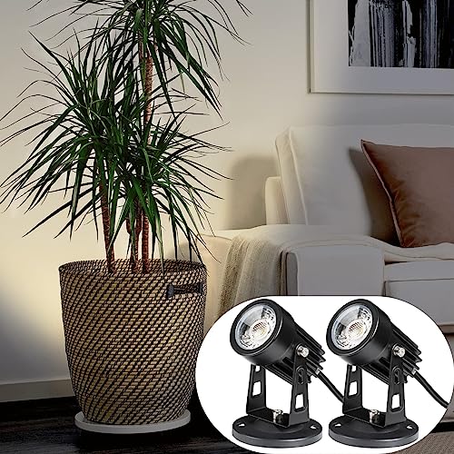 SUNVIE 2 Pack LED Spot Lights Indoor for Plants Uplights Lamp Accent Lighting Decor 120V Warm White Up Spotlight 5.9 FT Cord with Floor Foot Switch (Base and Stake Included) - color: Black, size: 2 Pack