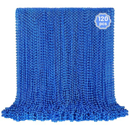YAXINRUI 120 PCS Blue Bead Necklaces, Blue Mardi Gras Christmas Bead Necklaces, Patriotic Necklace, 33 Inch Round Beaded Necklace for Mardi Gras Christmas 4th of July Festive Events - color: Blue, size: 120 Pcs
