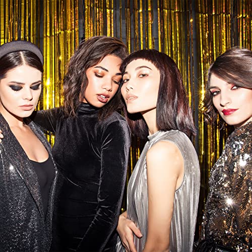5 Pack Gold Fringe Backdrop 3.2ft x 8.2ft Foil Curtain Tinsel Foil Fringe Curtains Backdrop Tinsel Backdrop Streamers for Birthday Curtain Party Decoration Wedding Christmas Decoration (Gold) - color: Gold