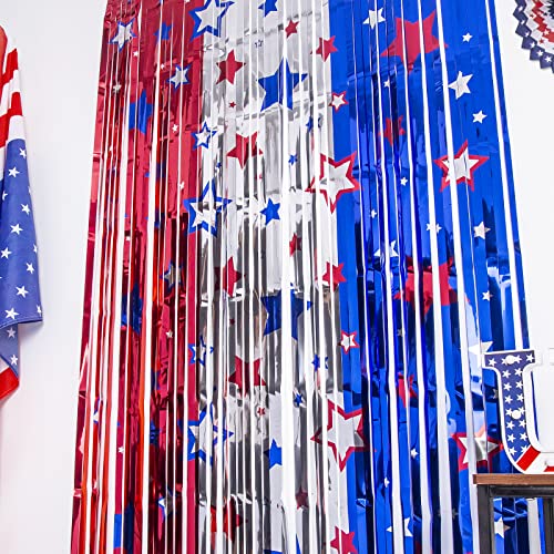 LOLStar 4th of July Decorations, Red White Blue 5 Pack America Star Tinsel Foil Fringe Curtains, 4th of July Photo Booth Prop Streamer Backdrop for Independence Day, Memorial, Labor, Patriotic - size: 5 Pack