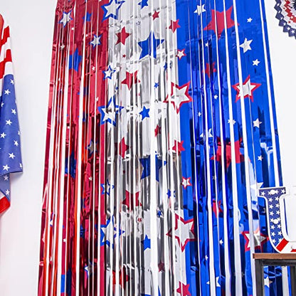 LOLStar 4th of July Decorations, Red White Blue 5 Pack America Star Tinsel Foil Fringe Curtains, 4th of July Photo Booth Prop Streamer Backdrop for Independence Day, Memorial, Labor, Patriotic - size: 5 Pack
