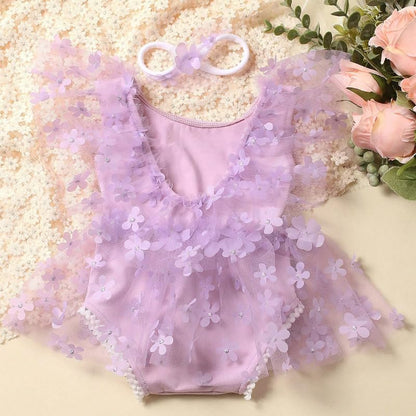 Newborn Photography Outfits Girl Baby Photo Tutu Dress Newborn Photoshoot Romper Baby Picture Lace Outfit - color: Purple