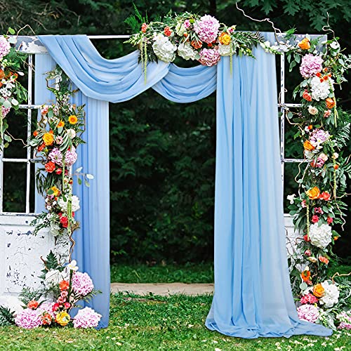 DUOBAO 2 Panels Chiffon Wedding Arch Drapes 20ft Voile Chiffon Draping Fabric Baby Blue Wedding Arch Fabric Ceremony Reception Backdrop for Wedding Banquet Decoration - color: Baby Blue, size: 29"W x 240"L (Pack of 2)