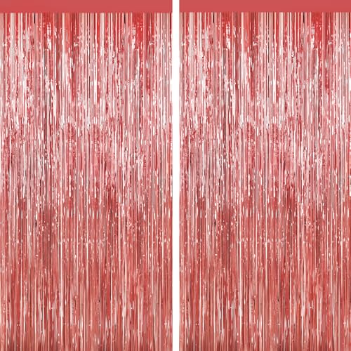 Rose Gold Tinsel Backdrop Foil Fringe Curtains - 2 Packs Door Streamers Backdrop for Birthday Door Decorations, Party Supplies for Bachelorette, Graduation, Christmas, Disco Decor - color: Rose Gold
