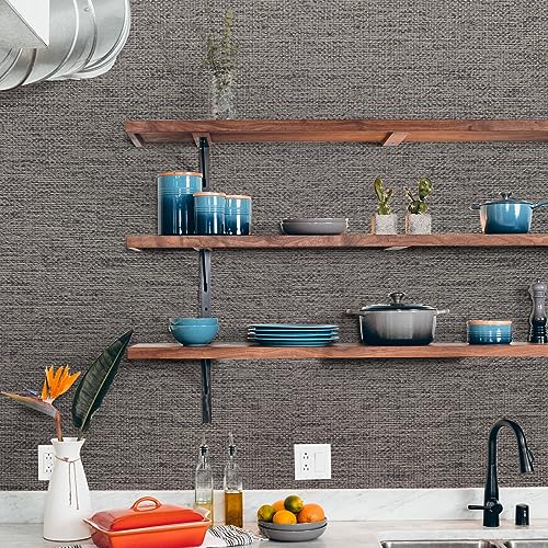 WADILE Grasscloth Peel and Stick Wallpaper 15.7in x 196.8in, Textured Contact Paper for Cabinets, Faux Linen Wall Paper Pull and Stick, Fabric Vinyl Wallpaper Self Adhesive Brown Gray - color: Brown Gray, size: 15.7" x 196.8"