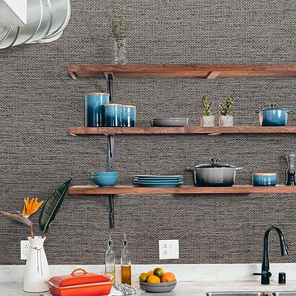 WADILE Grasscloth Peel and Stick Wallpaper 15.7in x 196.8in, Textured Contact Paper for Cabinets, Faux Linen Wall Paper Pull and Stick, Fabric Vinyl Wallpaper Self Adhesive Brown Gray - color: Brown Gray, size: 15.7" x 196.8"