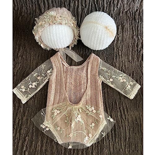 Zeroest Baby Photography Props Lace Hats Outfit Newborn Photo Shoot Outfits Infant Photos Baby Girl Photoshoot - color: Light Khaki