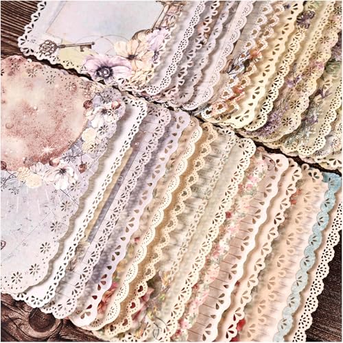 30 Sheets Lace Edged Vintage Scrapbook Paper, Assorted Set - 3 Pack Background Decorative Paper Ephemera for Junk Journaling Supplies, Scrapbooking, Collage, Stationery Letter Writing