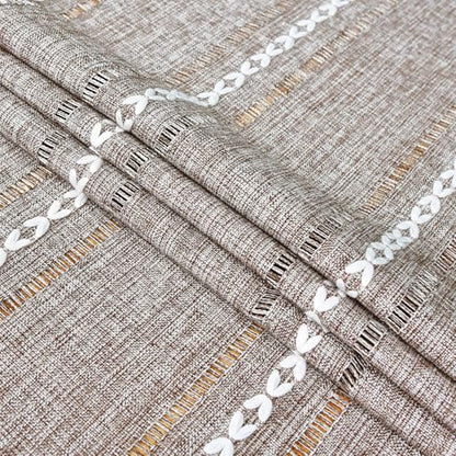 NEWISHER Rustic Farmhouse Embroidered Small Rectangle Tablecloth, Jacquard Striped Table Cloth Washable Fabric Dining Table Cover for Nightstand, Bedside Table, End Table (15x35 Inch), Coffee - color: Coffee, size: 35" x 15" (Rectangular)