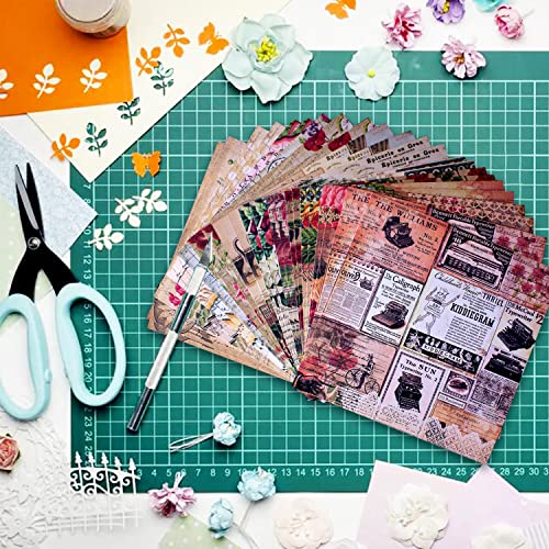 BLEDS Scrapbook Paper, 24 Sheets Vintage Rose Scrapbooking Paper 6x6 With 12 Different Designs Scrapbooking Supplies Single-Side Printing for Cardmaking Junk Journal Decorative Cardstock Background - color: 6x6 Vintage Rose