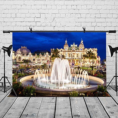 7X5ft Beautiful Fountain Backdrop Beautiful Monte Carlo Casino Architectural Landscape Backdrops for Photography Photo Studio Background Props LY097