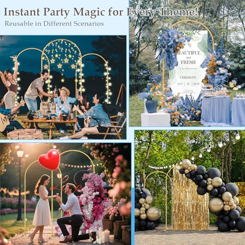 Antizz Arch Backdrop Stand,7.2FT, 6.6FT, 6FT Set of 3 Metal Gold Balloon Arch Stand Kit Wedding Arch Stand for Baby Shower Birthday Party Event Decoration Garden Floral Balloon Arch with Base - size: 7.2f+6.6ft+6ft