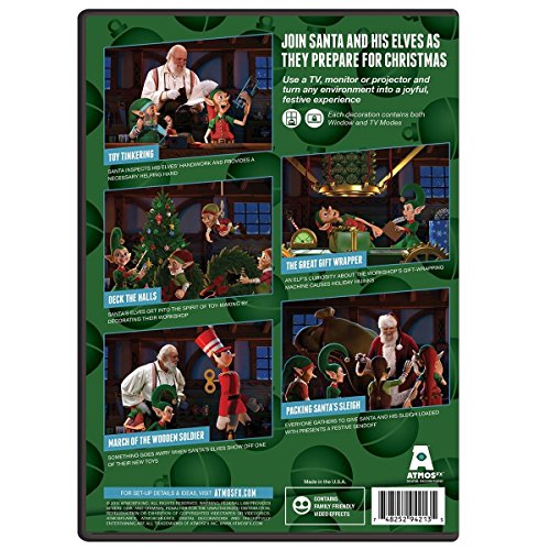 Christmas Digital Decoration Kit Includes AtmosFX Santa's Workshop with 5 Video Effects for Christmas Plus HD Super Bright Projector and 48” x 72” Holographic Projection Screen