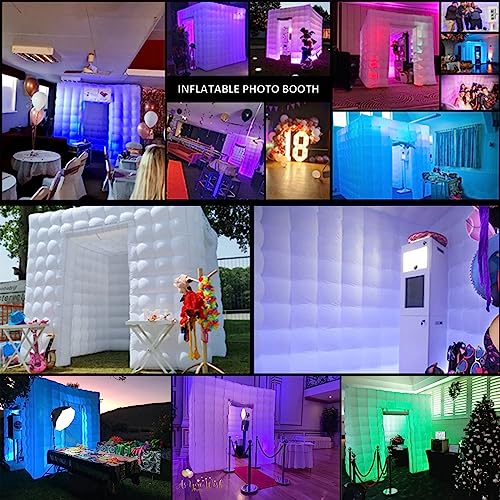 Inflatable Photo Booth Enclosure, 8.2 x 8.2ft Portable 16 Colors LED Dimmable Shooting Photobooth Tent Kit with 2 Doors and Inner Air Blower, Remote Controller, Carry Bag