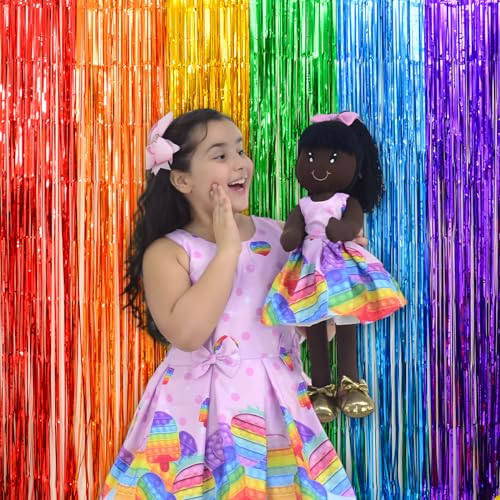 LOLStar Rainbow Party Decorations, 2 Pack 3.3x6.6ft Pride Decorations, Cartoon Birthday Decor Foil Fringe Curtains Rainbow Theme Backdrop, Streamers Photobooth Prop for Happy Kindergarten Graduation - size: 2 PACK