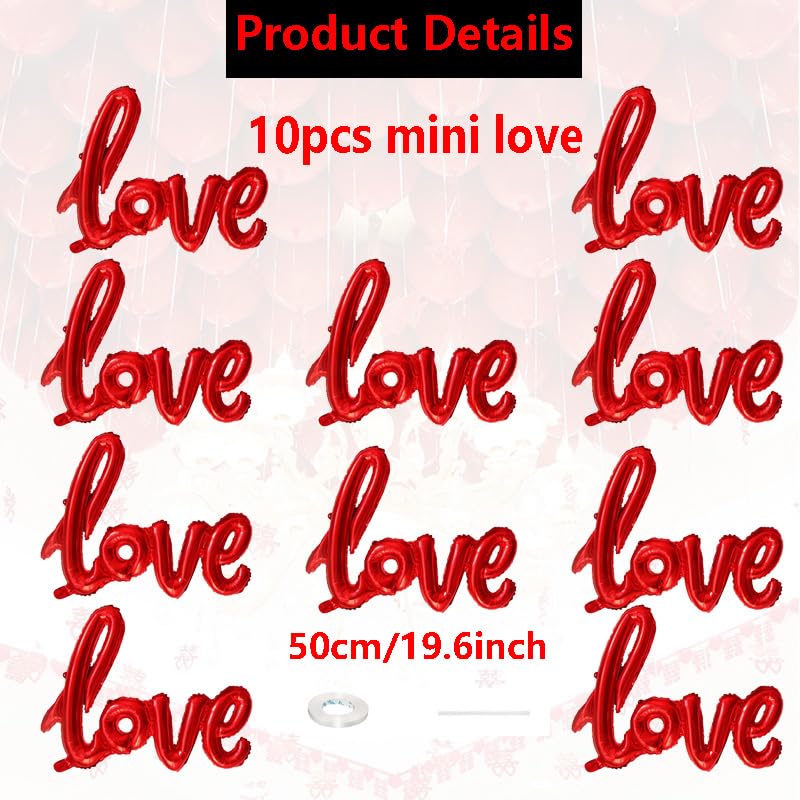 10 Pcs 19.6-inch mini red love shaped balloons for Valentine's Day decoration, wedding photography props, love