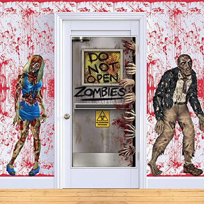 Beistle Bloody Wall Backdrops – 2 Realistic Dripping Blood Printed Plastic Wall Coverings for Halloween Haunted House Party Décor Indoor Spooky Scene Background Display, 4 Ft x 30 Ft Each - style: Bloody Wall - 2 Piece