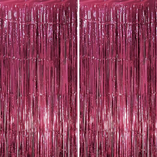 Voircoloria 2 Pack Burgundy Foil Fringe Backdrop Curtains, Tinsel Streamers Party Decorations, Fringe Backdrop, Door Shimmer for Retro Theme Party - color: 41 Burgundy
