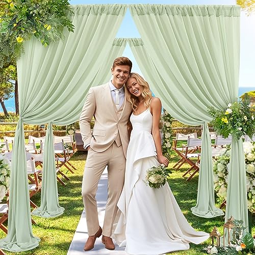 PARTISKY 10x10ft Sage Green Chiffon Sheer Backdrop Curtains, Wrinkle-Free Wedding Backdrop Drapes for Birthday Party Ceremony Arch Stage Decor Background for Photography 5x10ft,2 Panels - color: Sage Green, size: 10ft x 10ft