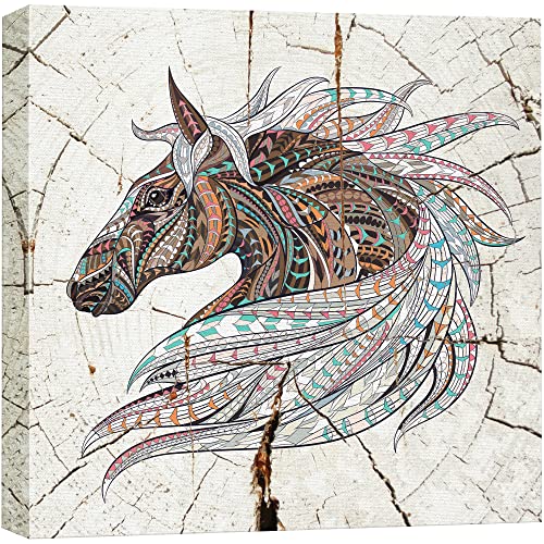 wall26 Canvas Print Wall Art Wood Ring Effect Tribal Pattern Horse Animals Wildlife Wood Panels Modern Art Farmhouse/Country Expressive Multicolor Warm for Living Room, Bedroom, Office - 12"x12" - color: Artwork - 20, size: 12"L x 12"W