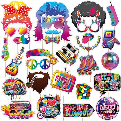 80s Photo Booth Props, Tumwisk 30PCS 80s Party Decorations, Back to 1980s Birthday Photo Booth Props，Funny Selfie Props for Hippie Rock and Hip Hop Retro Theme Party Supplies Favors - color: 80s