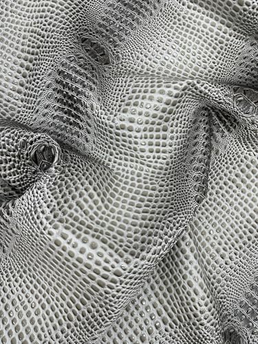 Glossy Two Tone Gator Fake Leather Upholstery, 3D Crocodile Skin Texture Faux Leather PVC Vinyl, 54" Wide (Stone Gray, 12" X 54") - color: Stone Gray, size: 12" X 54"