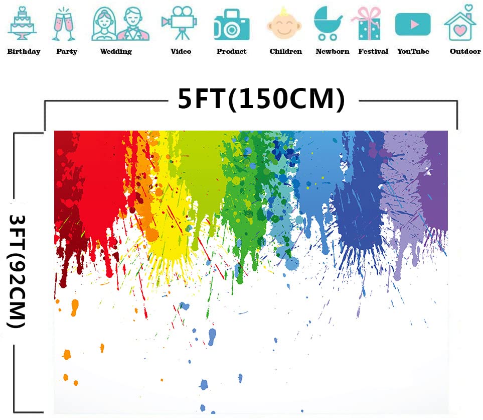Paint Splash Party Backdrop Colorful Painting Art Photography Background MEETSIOY Abstract Oil Painting Photo Booth Props Banner Birthday Party Supplies Photo Backdrop 5x3ft BJZSMT11 - size: 5x3ft