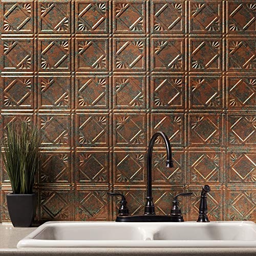 FASÄDE Traditional Style/Pattern 4 Decorative Vinyl 18in x 24in Backsplash Panel in Copper Fantasy (5 Pack) - color: Copper Fantasy, size: 5 Pack