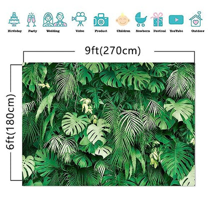 9x6FT Jungle Palm Wildlife Park Photography Background Baby Shower Friends Party Family Party Decor Photo Backdrop Green Tropical Palm Leaves Picture - size: 9x6FT