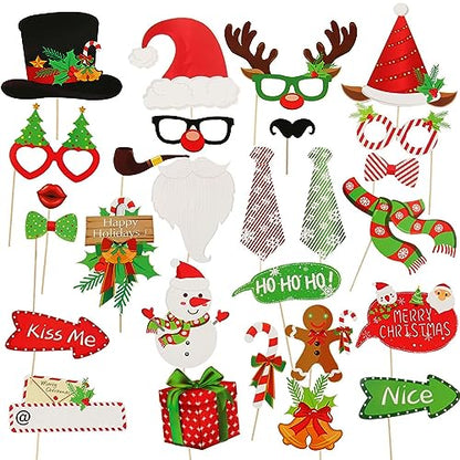 SUNBEAUTY 28 PCS Christmas Photo Booth Props Christmas Party Supplies Selfie Holiday Photo Booth Props Perfect for Family Gatherings, Parties & Holiday Events - color: Christmas