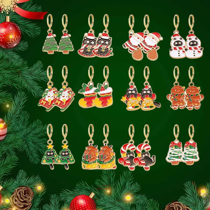 16 Pairs Christmas Reindeer Santa Hoop Earrings for Women Unique Winter Xmas Tree Snowflake Bow Bell Snowman Penguin Earrings Christmas New Year Jewelry Gifts - style: Color xmas